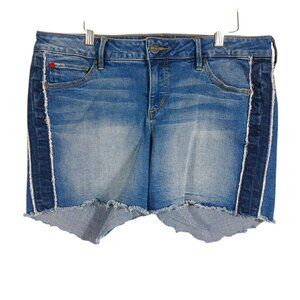 Slink Curvy Cutoff Denim Shorts Size 16, Decorative Side Band Detail, Frayed